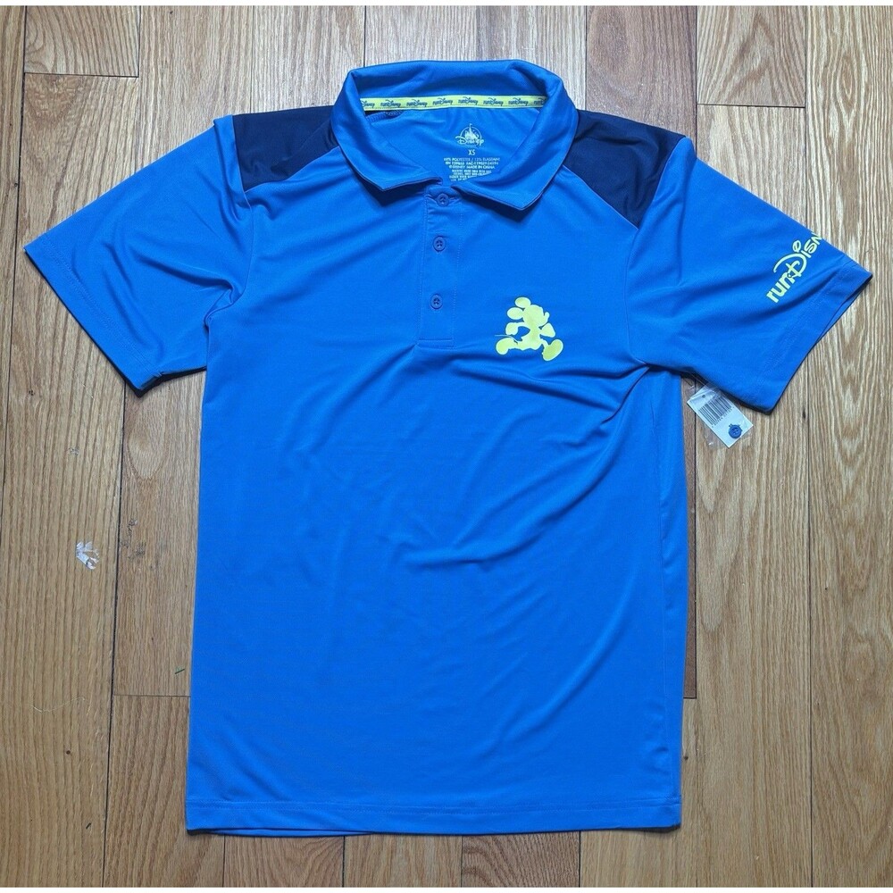 Disney Parks runDisney Performance Polo Shirt Blue Yellow Collared Sz XS NWT
